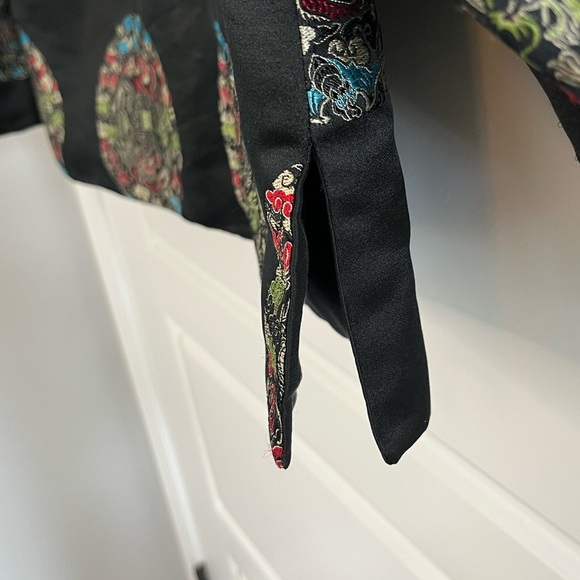 Vintage Asian Embroidered Satin Reversible Open Front Evening Jacket Women L/XL - Picture 6 of 15